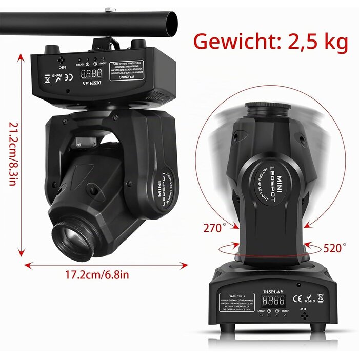 LED Moving Head DJ Lichteffekt 50W - 8 Gobos & 8 Farben - 34% Rabatt