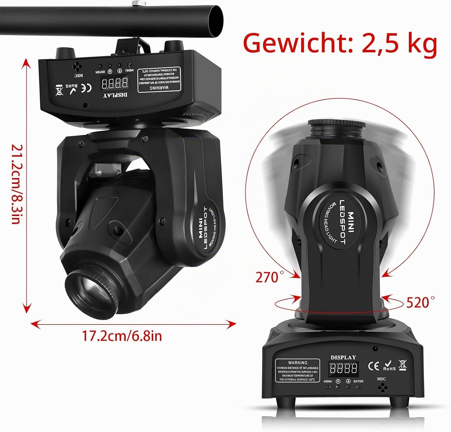 LED Moving Head DJ Lichteffekt 50W - 8 Gobos & 8 Farben - 34% Rabatt