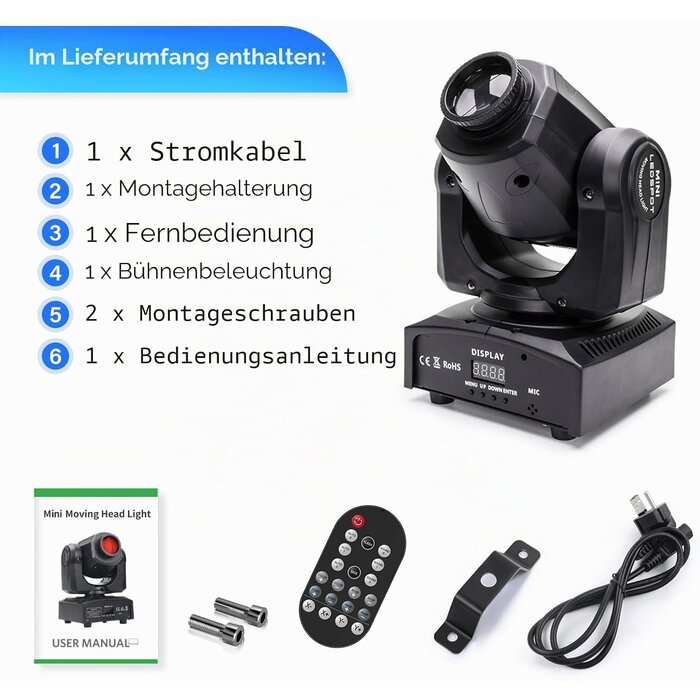 LED Moving Head DJ Lichteffekt 50W - 8 Gobos & 8 Farben - 34% Rabatt