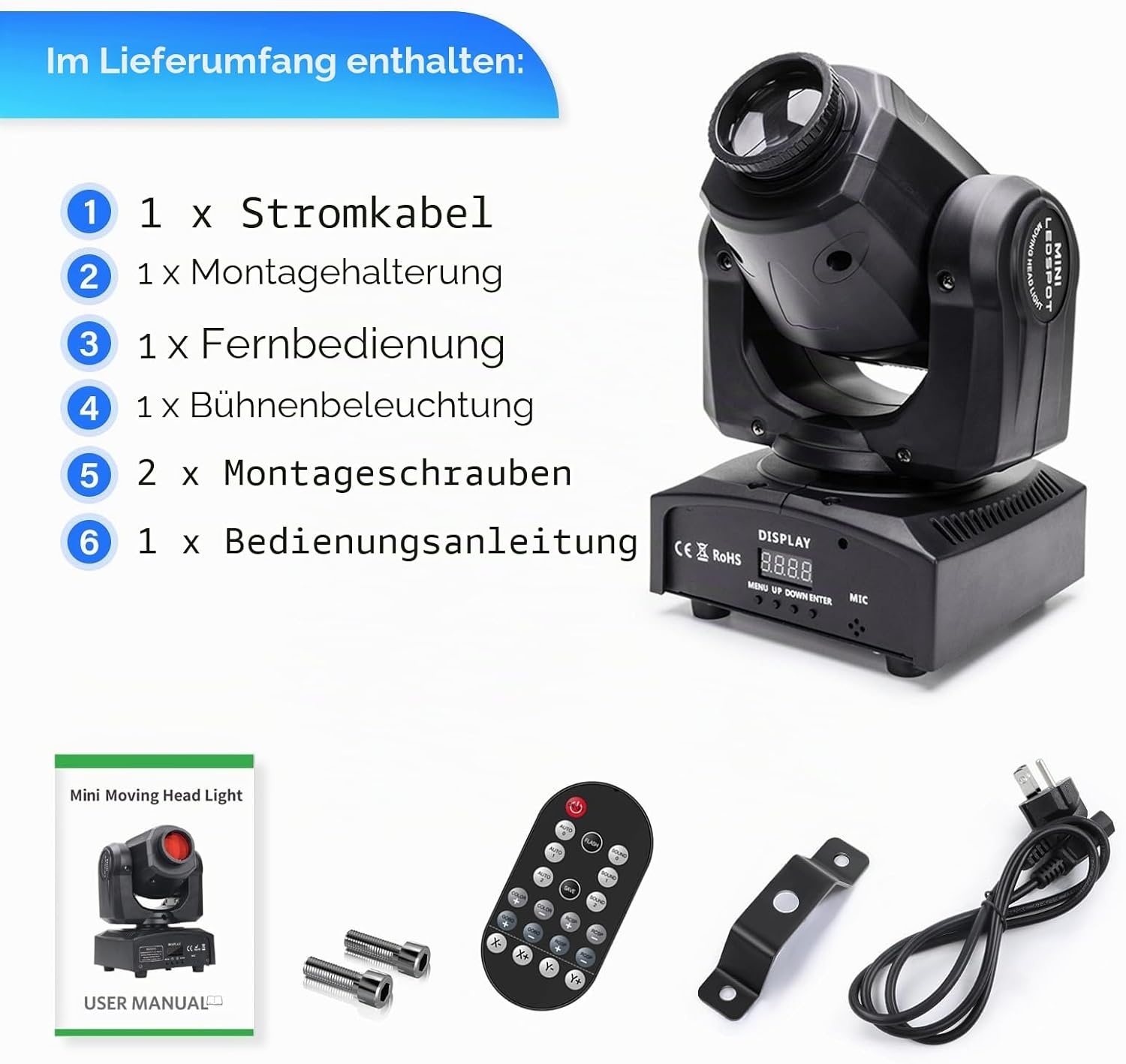 LED Moving Head DJ Lichteffekt 50W - 8 Gobos & 8 Farben - 34% Rabatt