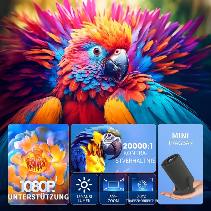Mini Beamer 720P mit WiFi 6 & Android 11 - 33% Rabatt