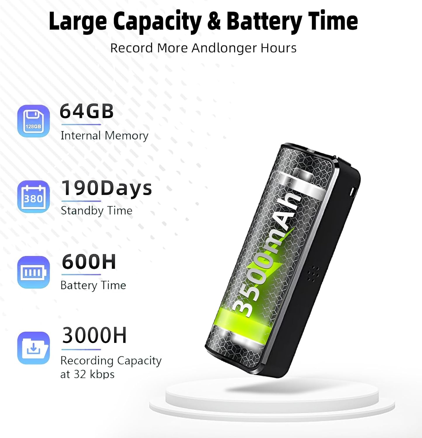 Digitales Diktiergerät, 64 GB, Magnet, Zwart, S - 33% Rabatt