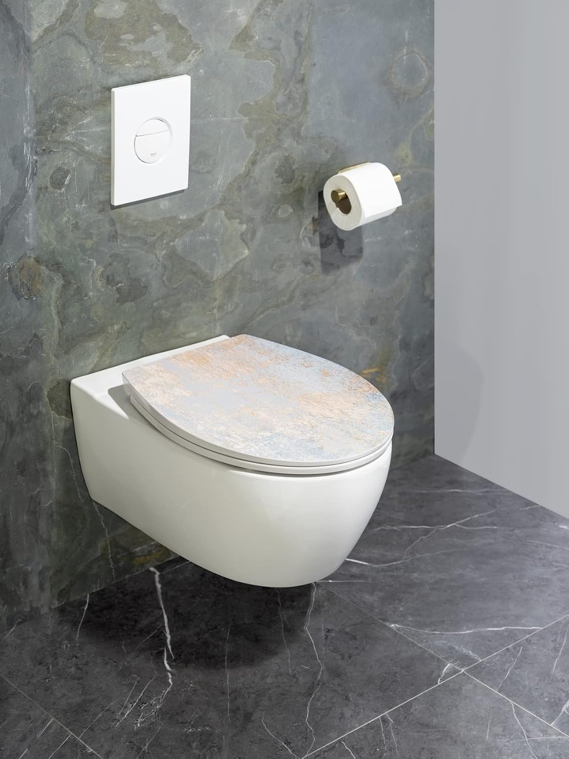 WC-Sitz Duroplast Hellblau mit Goldakzenten - 32% Rabatt