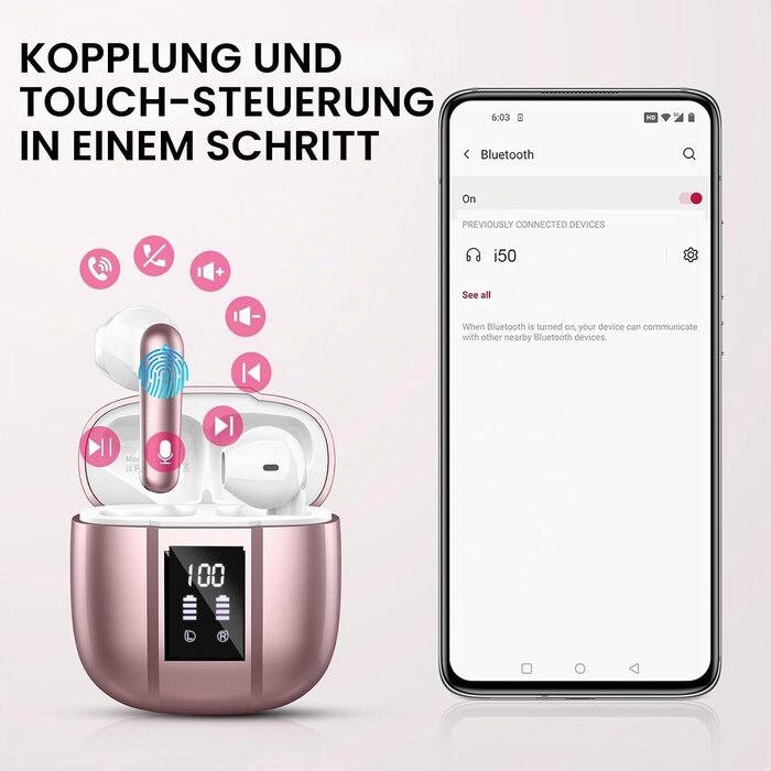 Kabellose In-Ear Kopfhörer Bluetooth 5.4 Rose S - 30% Rabatt