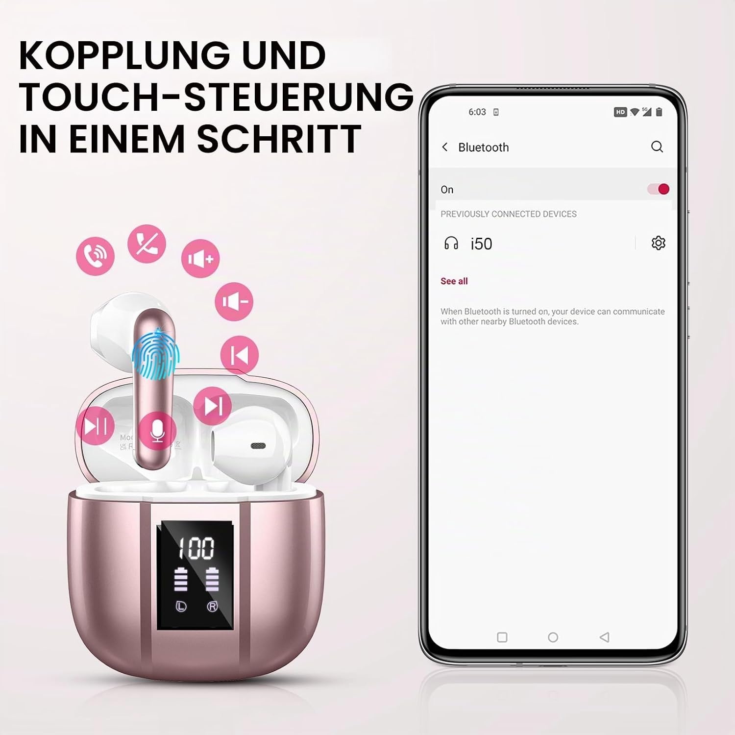 Kabellose In-Ear Kopfhörer Bluetooth 5.4 Rose S - 30% Rabatt