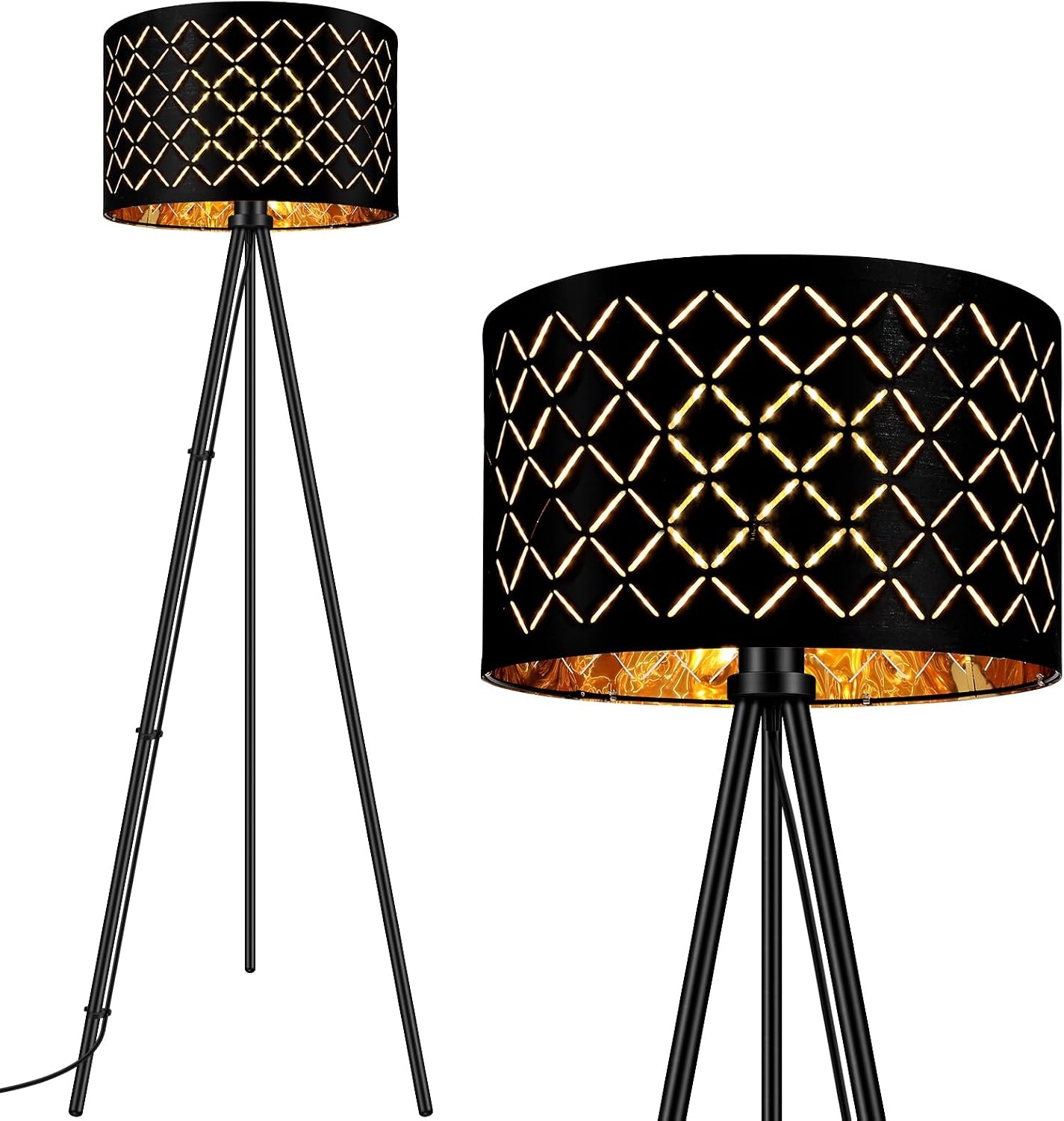 LED Dreibein Stehlampe 158 cm Schwarz-Gold - 33% Rabatt