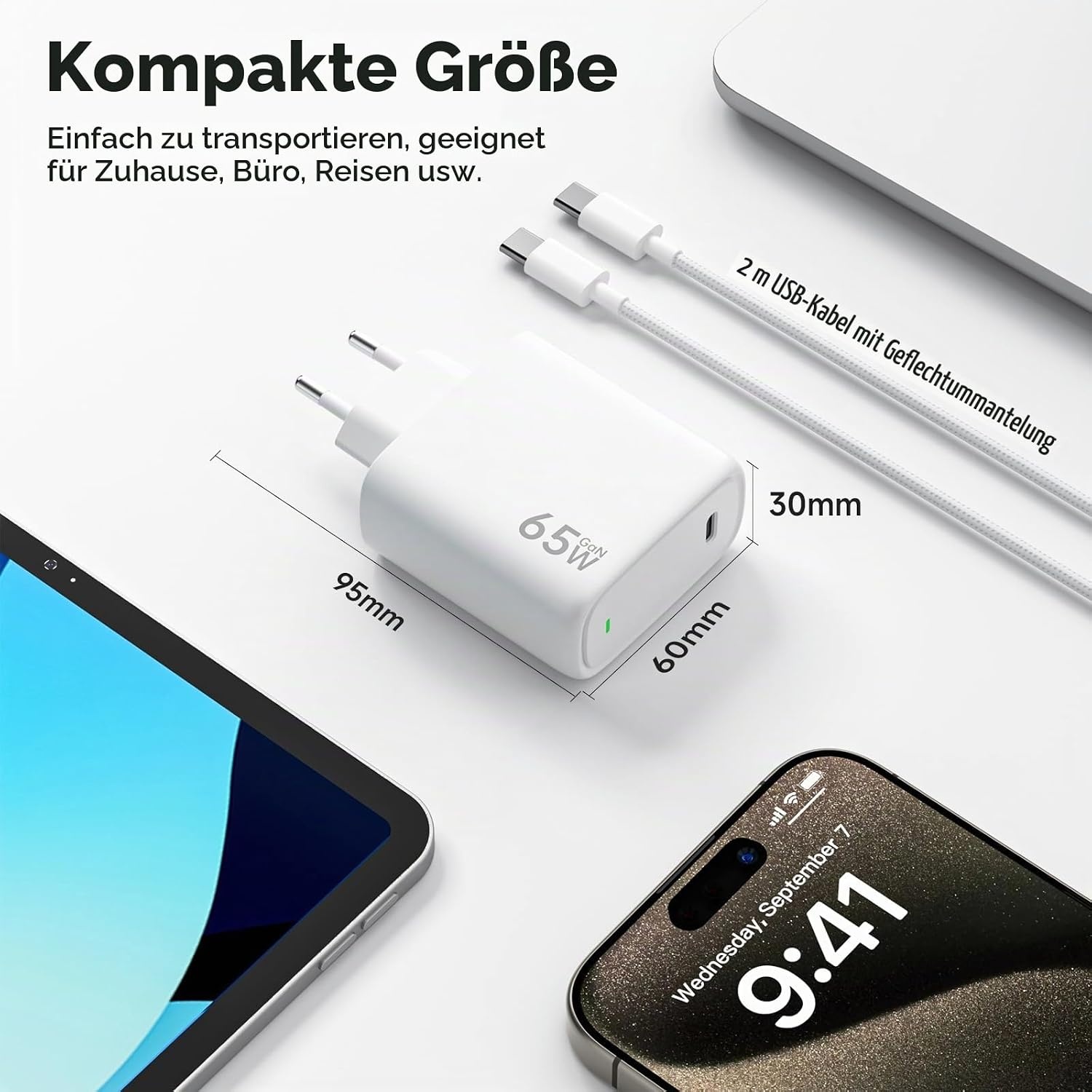 65W USB-C Schnellladegerät inkl. 2m Kabel - 29% Rabatt