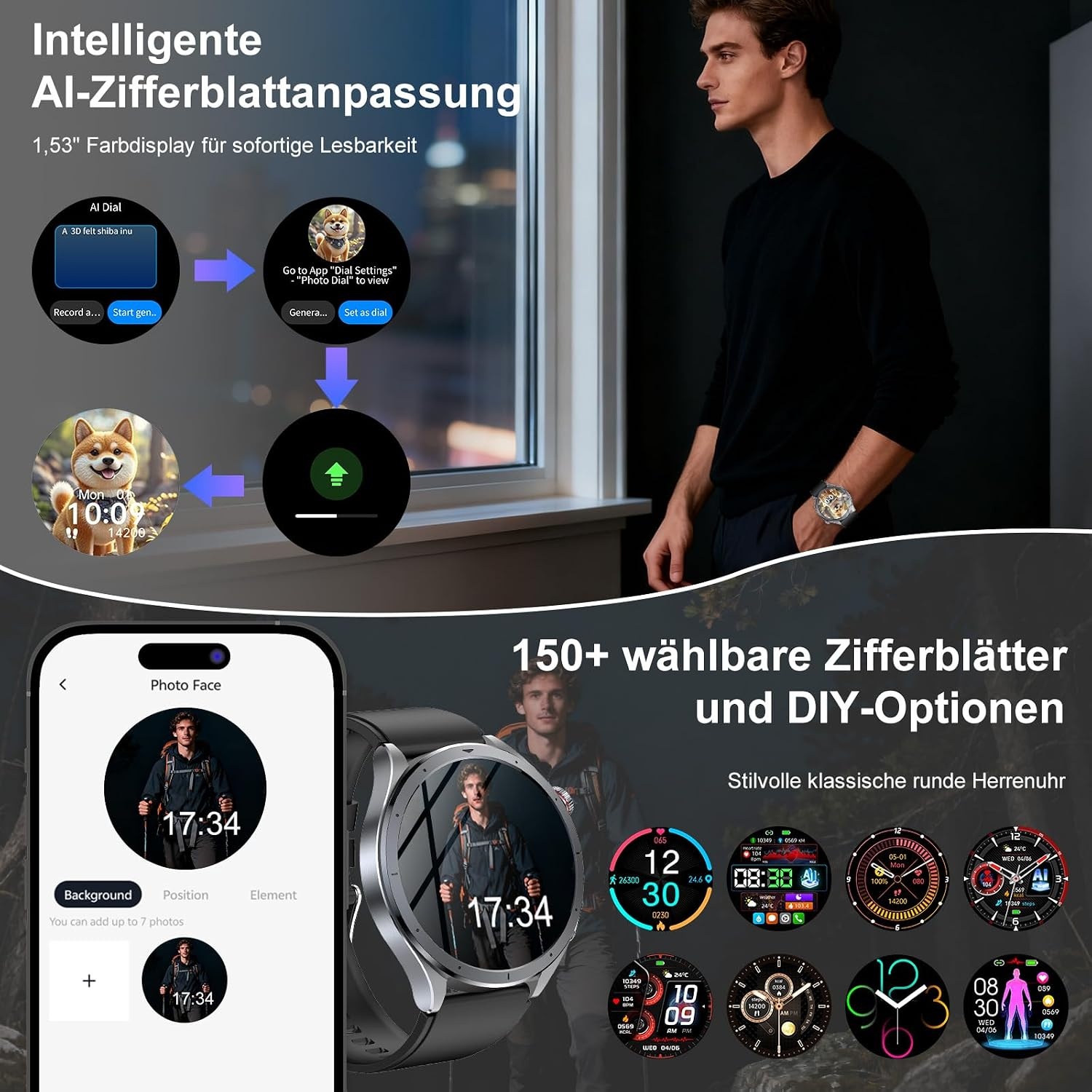 Smartwatch 1,53 Zoll mit EKG & Blutdruckmessung - 33% Rabatt
