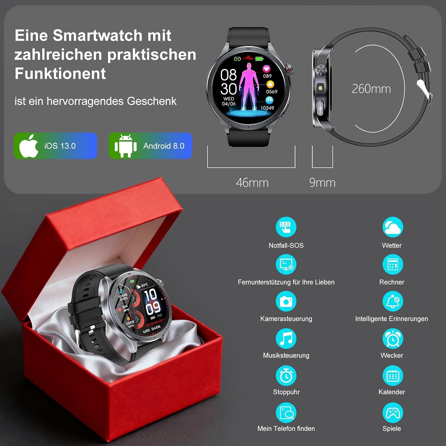 Smartwatch 1,53 Zoll mit EKG & Blutdruckmessung - 33% Rabatt
