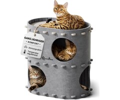 Katzenhaus 2-stöckig aus Filz Grau - 37% Rabatt