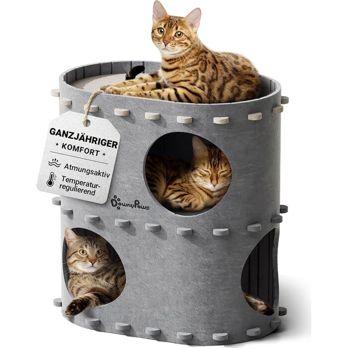 2-stöckiges Katzenhaus aus Filz Grau - 31% Rabatt