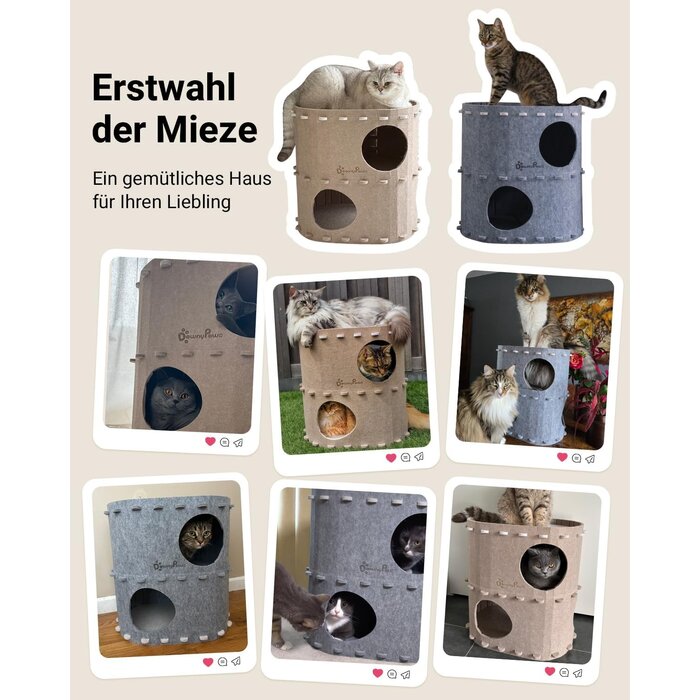 2-stöckiges Katzenhaus aus Filz Grau - 31% Rabatt
