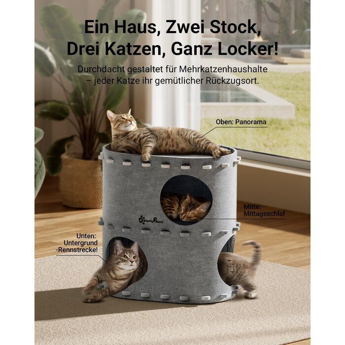 2-stöckiges Katzenhaus aus Filz Grau - 31% Rabatt