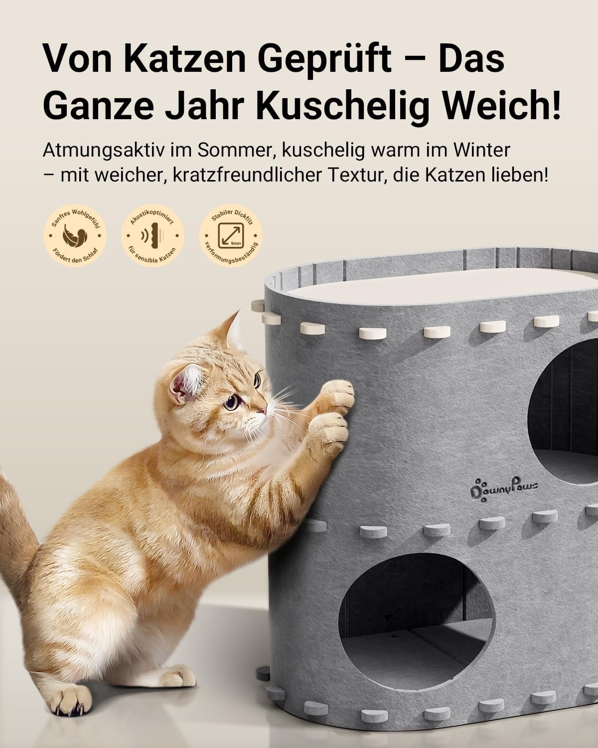 2-stöckiges Katzenhaus aus Filz Grau - 31% Rabatt