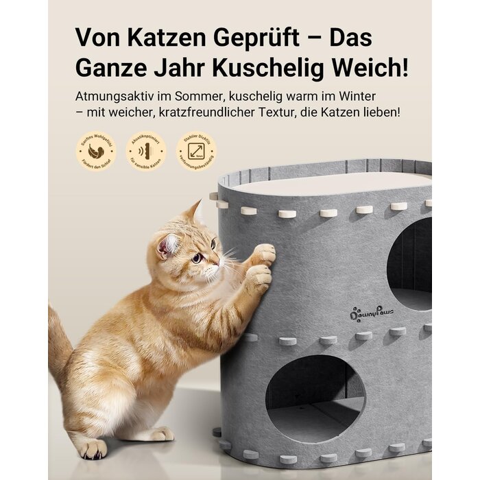 2-stöckiges Katzenhaus aus Filz Grau - 31% Rabatt