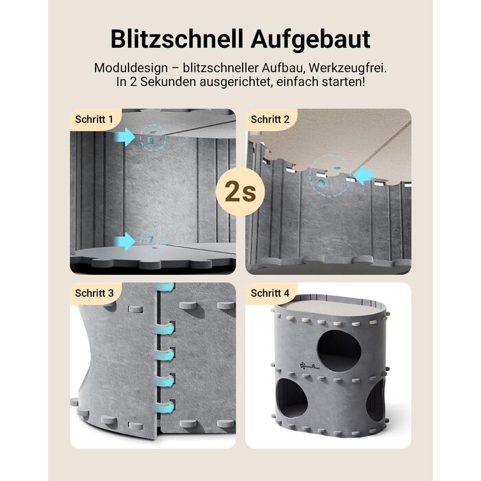 2-stöckiges Katzenhaus aus Filz Grau - 31% Rabatt