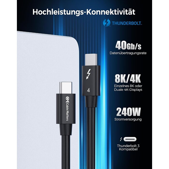 Thunderbolt 4 Kabel 40 Gbit/s 8K 100W 0,8m - 31% Rabatt