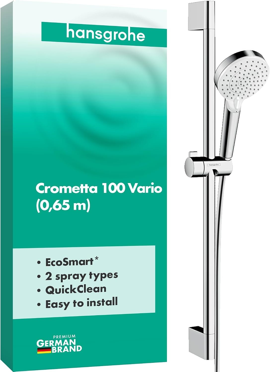 Duschset 100 mm mit 65 cm Stange Weiß/Chrom - 32% Rabatt