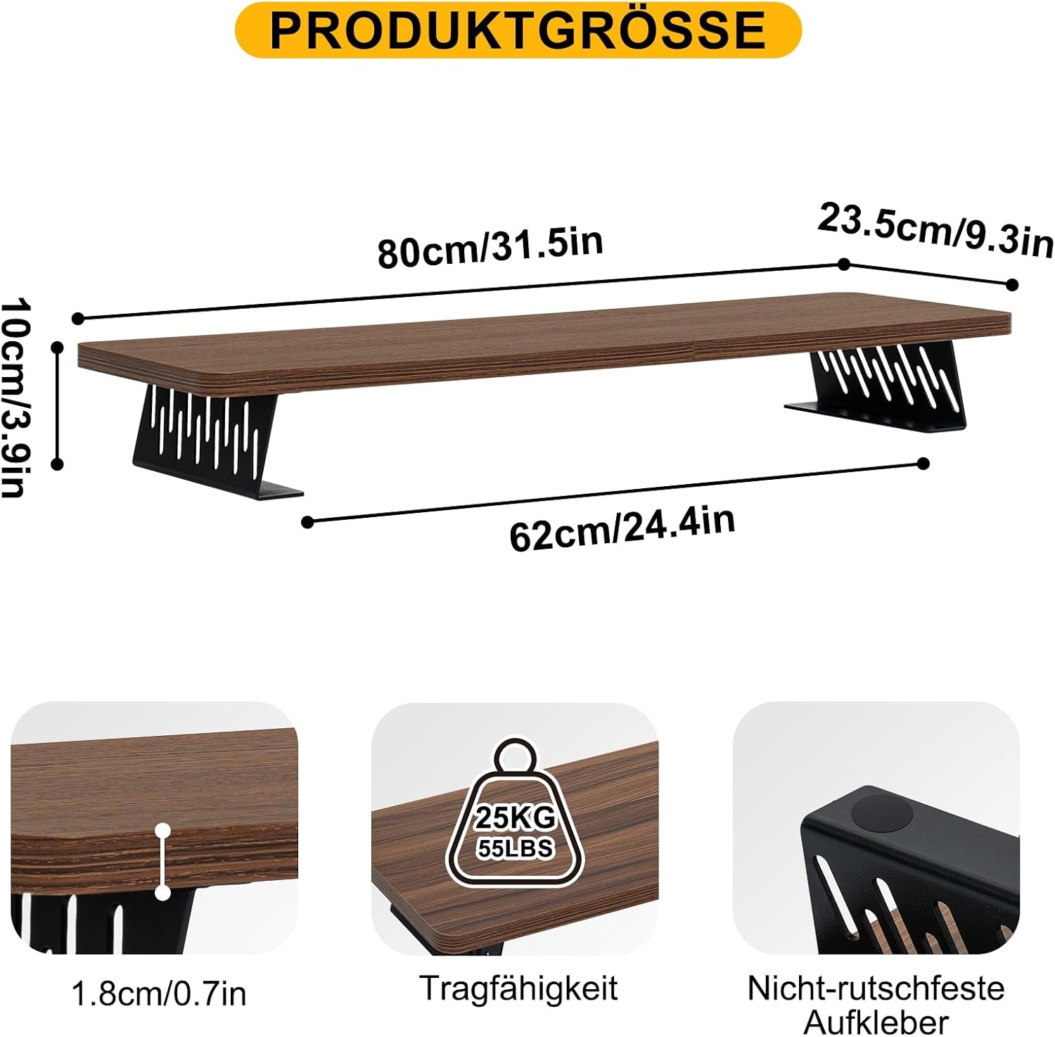 Monitorständer für zwei Bildschirme - 80x23,5 cm - Holz - 32% Rabatt