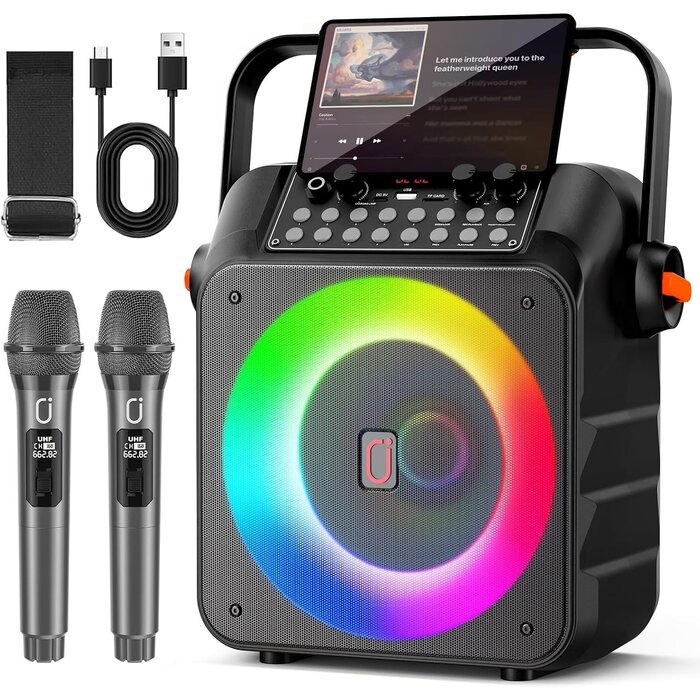 Tragbare Karaoke-Partybox mit 2 Mikrofonen - 80W Bluetooth Lautsprecher 34% Rabatt
