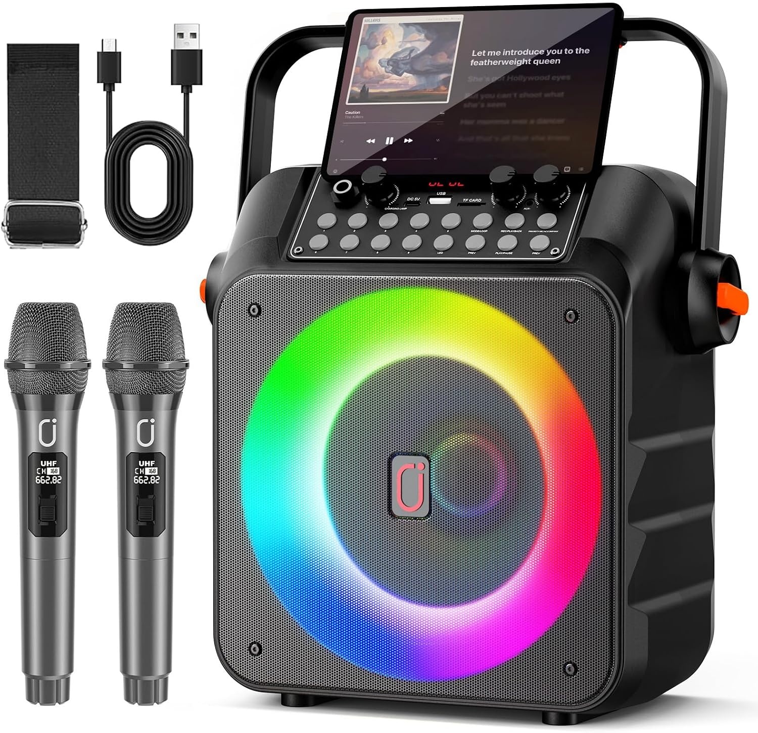 Tragbare Karaoke-Partybox mit 2 Mikrofonen - 80W Bluetooth Lautsprecher 34% Rabatt