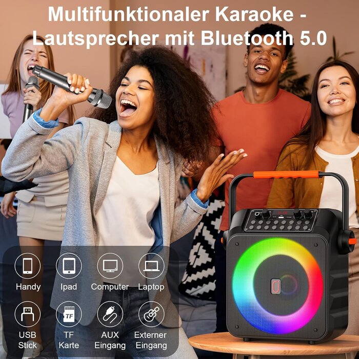 Tragbare Karaoke-Partybox mit 2 Mikrofonen - 80W Bluetooth Lautsprecher 34% Rabatt