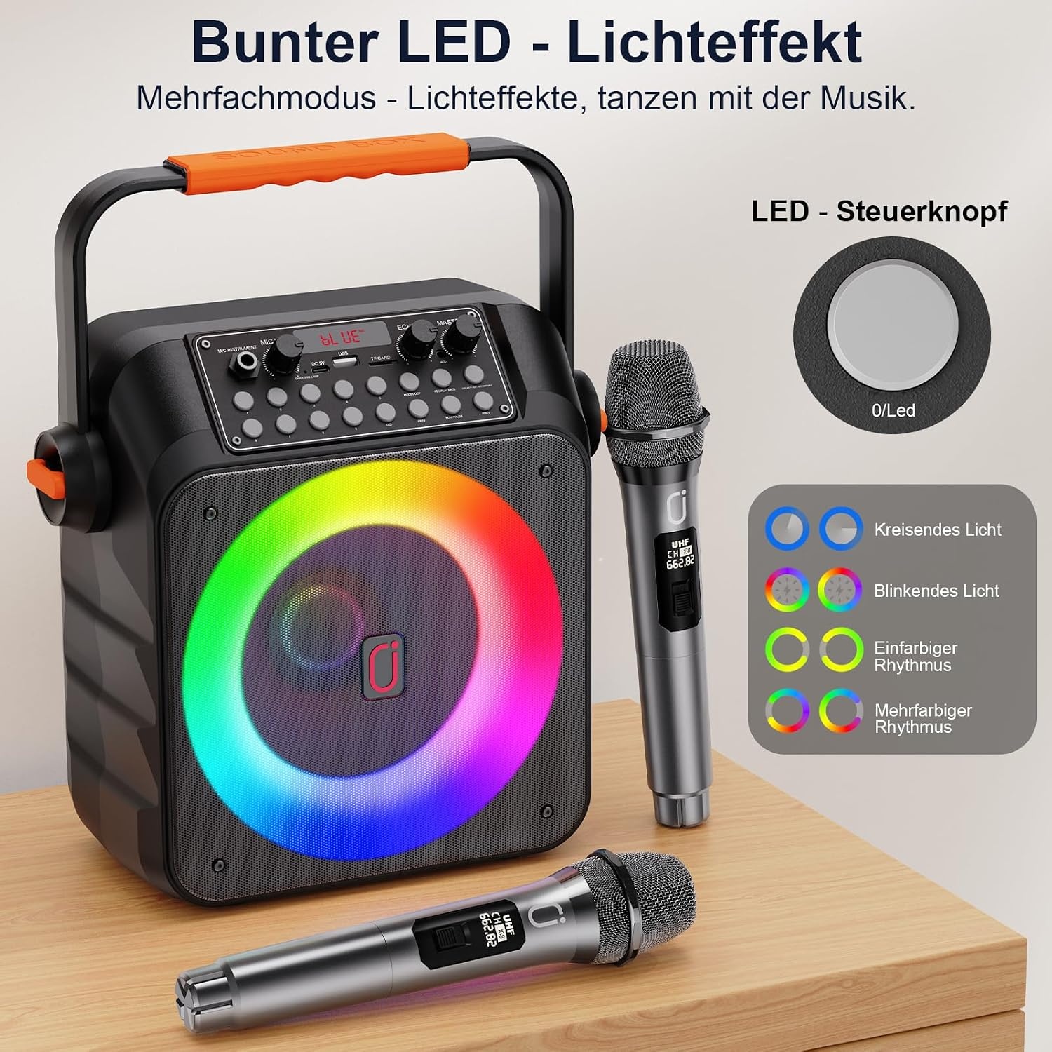 Tragbare Karaoke-Partybox mit 2 Mikrofonen - 80W Bluetooth Lautsprecher 34% Rabatt