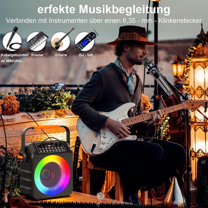 Tragbare Karaoke-Partybox mit 2 Mikrofonen - 80W Bluetooth Lautsprecher 34% Rabatt