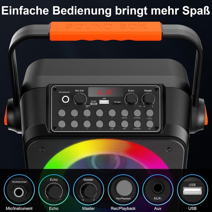 Tragbare Karaoke-Partybox mit 2 Mikrofonen - 80W Bluetooth Lautsprecher 34% Rabatt