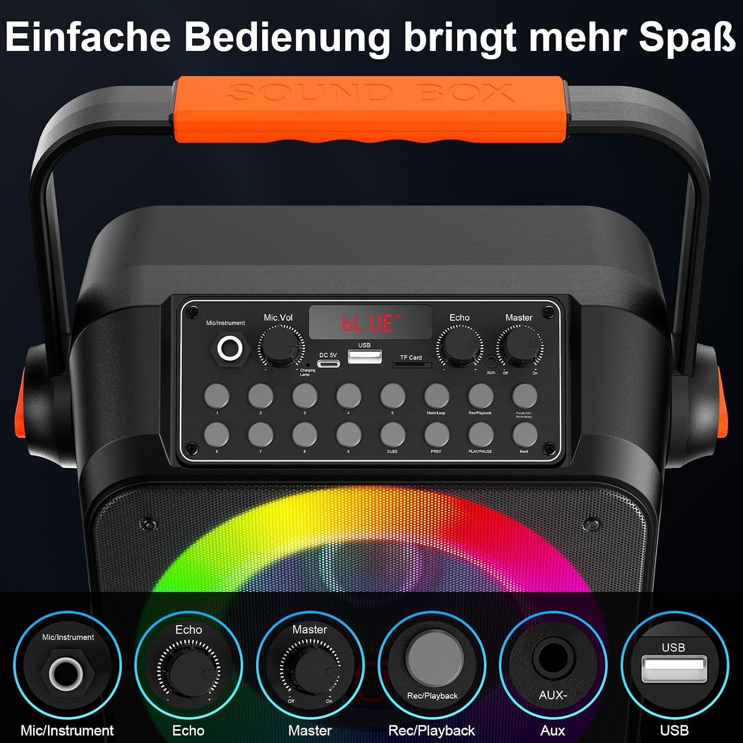 Tragbare Karaoke-Partybox mit 2 Mikrofonen - 80W Bluetooth Lautsprecher 34% Rabatt