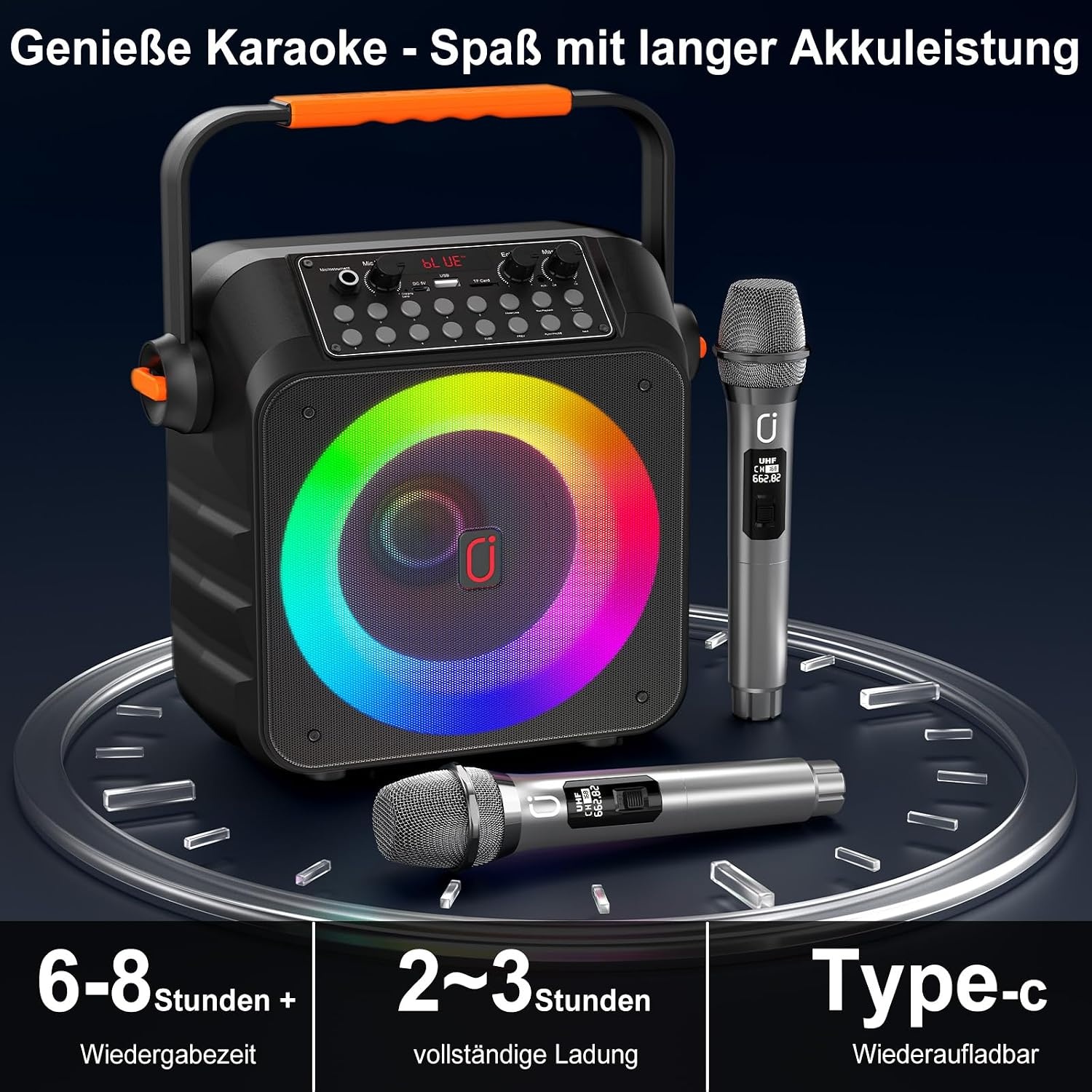 Tragbare Karaoke-Partybox mit 2 Mikrofonen - 80W Bluetooth Lautsprecher 34% Rabatt