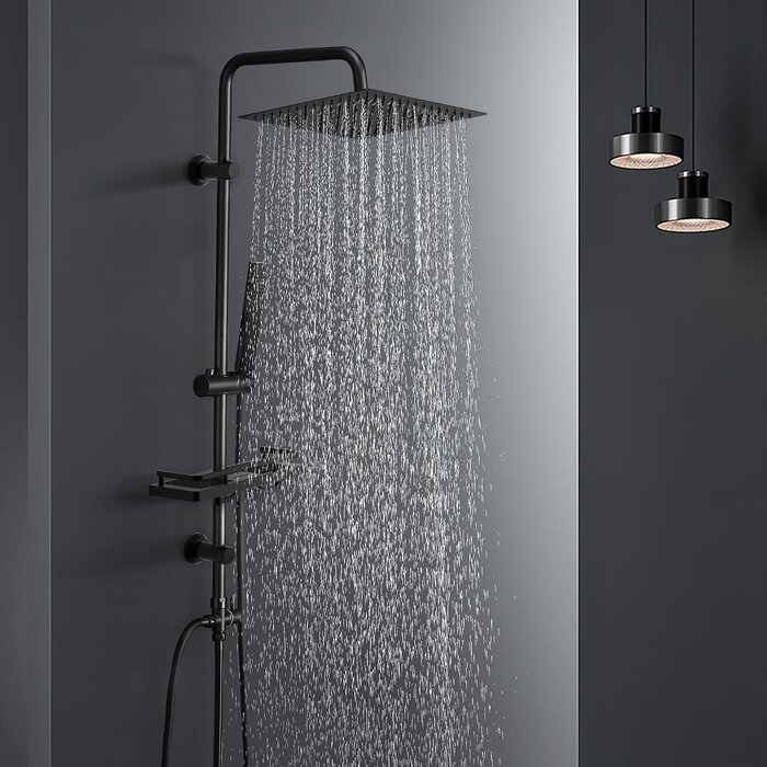 Regenduschsystem mit Ablage Schwarz 20x20 cm - 33% Rabatt