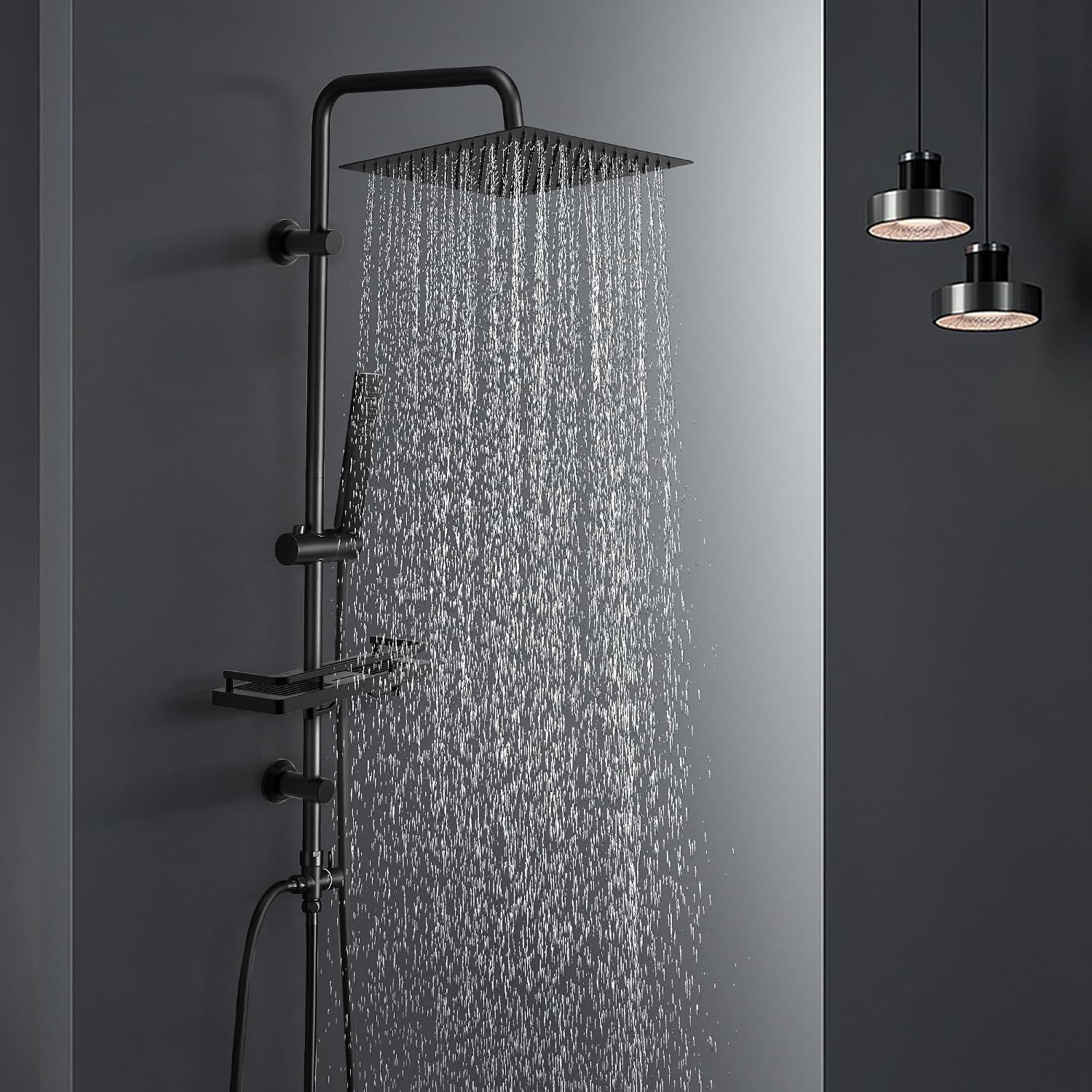 Regenduschsystem mit Ablage Schwarz 20x20 cm - 33% Rabatt