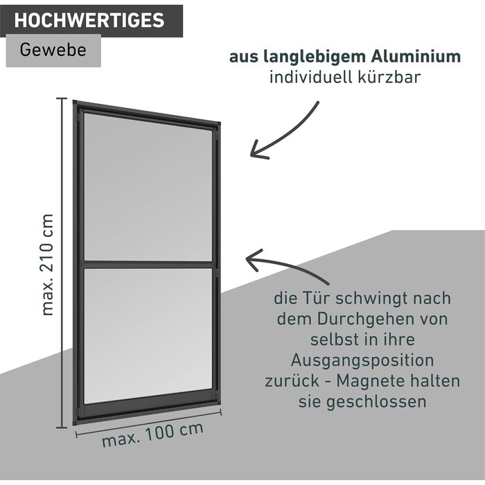 Pendeltür Fliegengitter 100 x 210 cm Anthrazit - 34% Rabatt