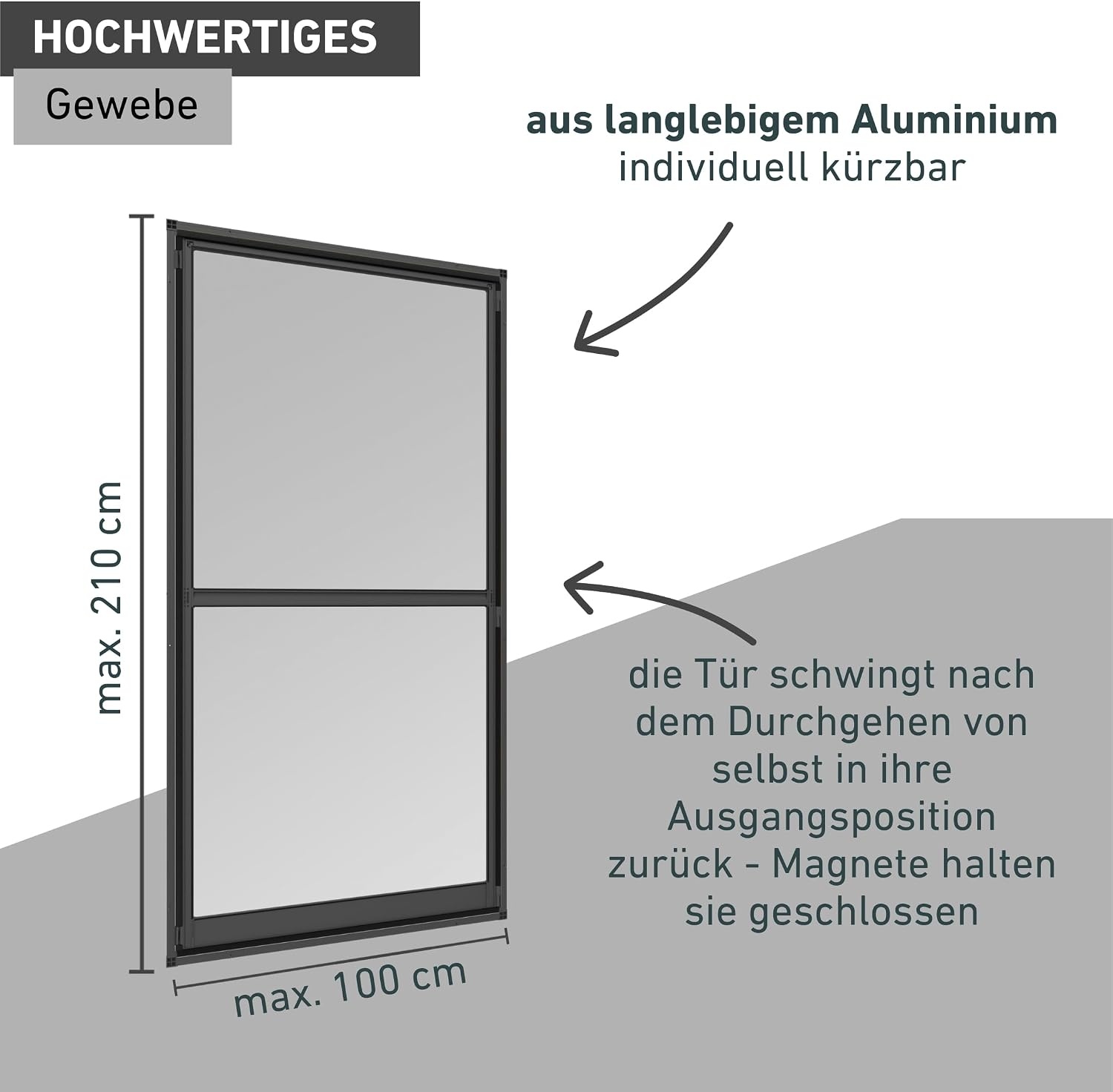 Pendeltür Fliegengitter 100 x 210 cm Anthrazit - 34% Rabatt