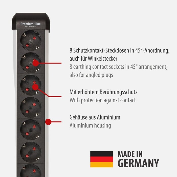8-fach Steckdosenleiste Überspannungsschutz 3m, Schwarz, S, 34% Rabatt