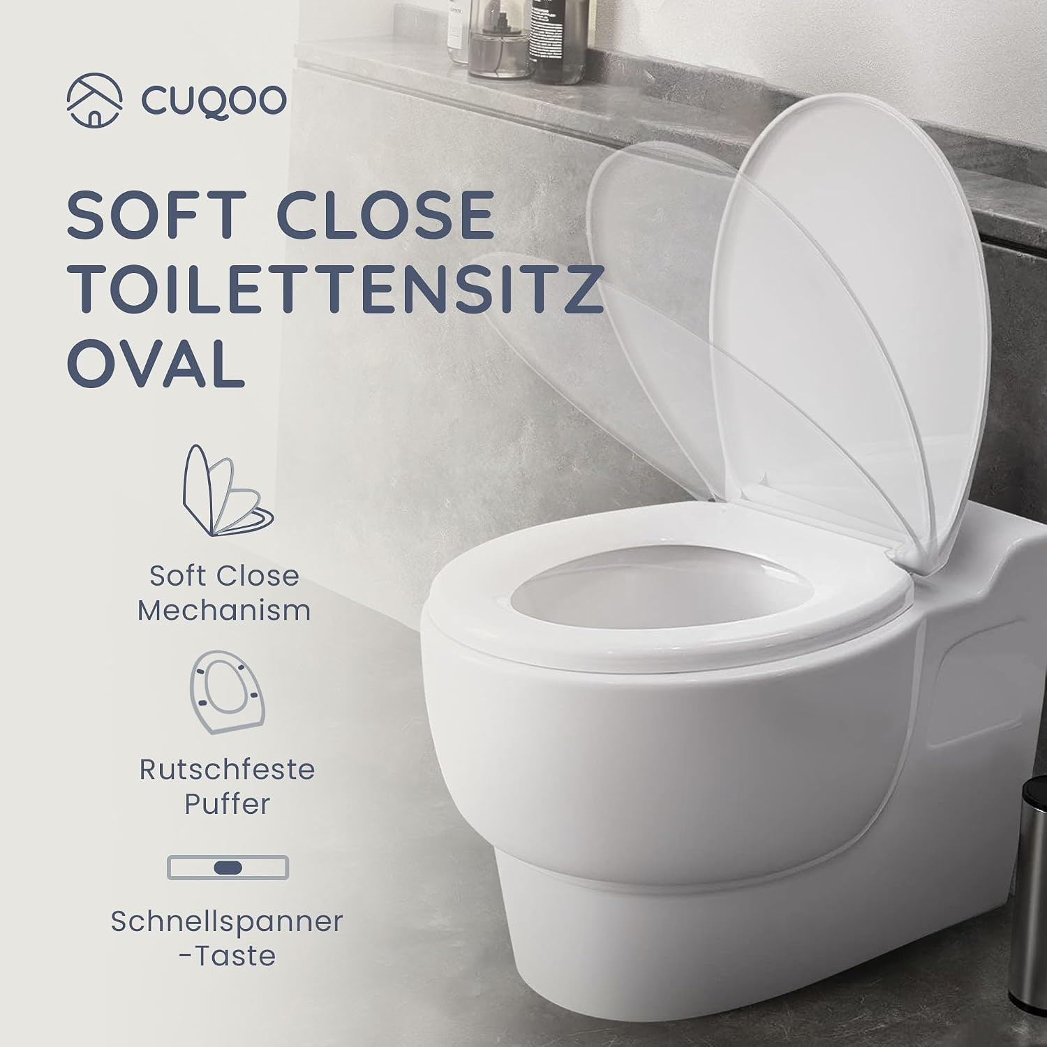 WC-Sitz Oval mit Absenkautomatik - 30% Rabatt - Weiß, 44 x 37 cm