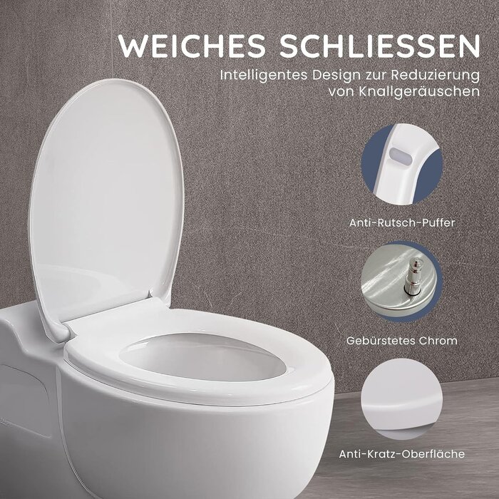 WC-Sitz Oval mit Absenkautomatik - 30% Rabatt - Weiß, 44 x 37 cm