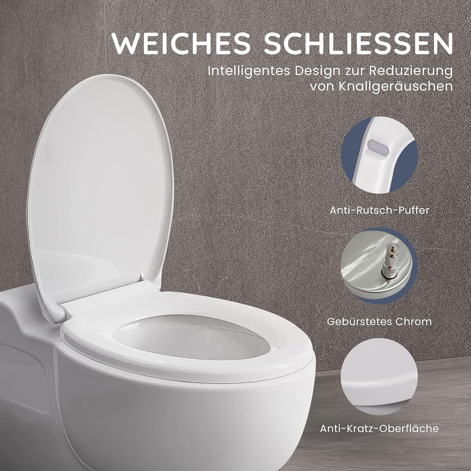 WC-Sitz Oval mit Absenkautomatik - 30% Rabatt - Weiß, 44 x 37 cm