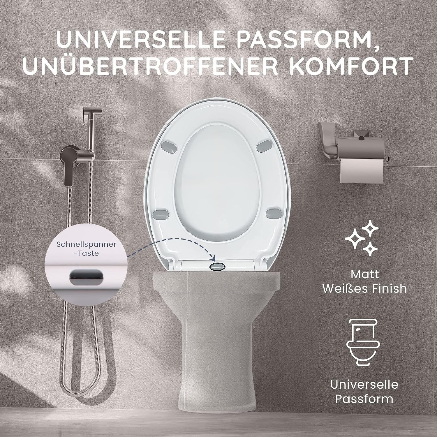 WC-Sitz Oval mit Absenkautomatik - 30% Rabatt - Weiß, 44 x 37 cm