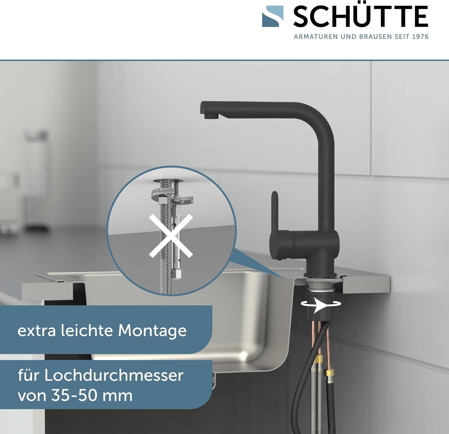 Küchenarmatur mit ausziehbarer Brause, Mattschwarz - 34% Rabatt