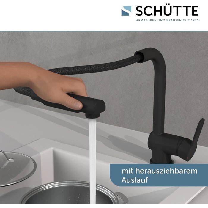Küchenarmatur mit ausziehbarer Brause, Mattschwarz - 34% Rabatt