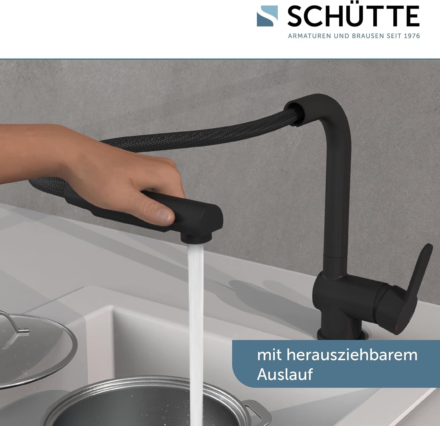 Küchenarmatur mit ausziehbarer Brause, Mattschwarz - 34% Rabatt