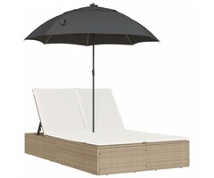 Vidaxl Doppelliege aus Poly-Rattan mit Sonnendach - Beige - 47% Rabatt