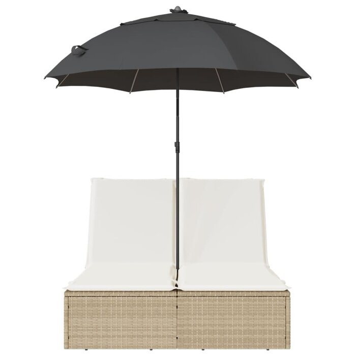 Doppelliege mit Sonnendach Poly-Rattan beige - 35% Rabatt