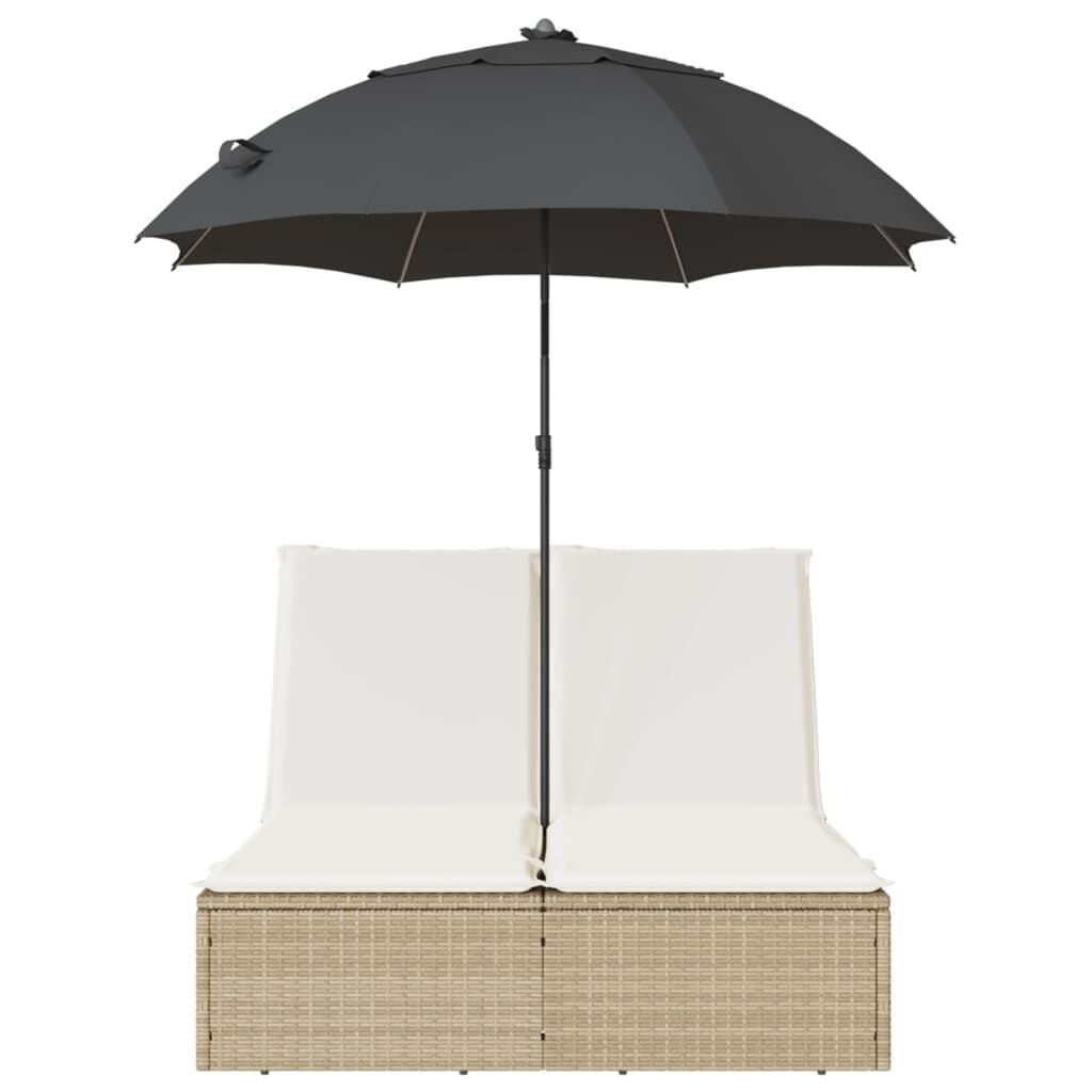 Doppelliege mit Sonnendach Poly-Rattan beige - 35% Rabatt