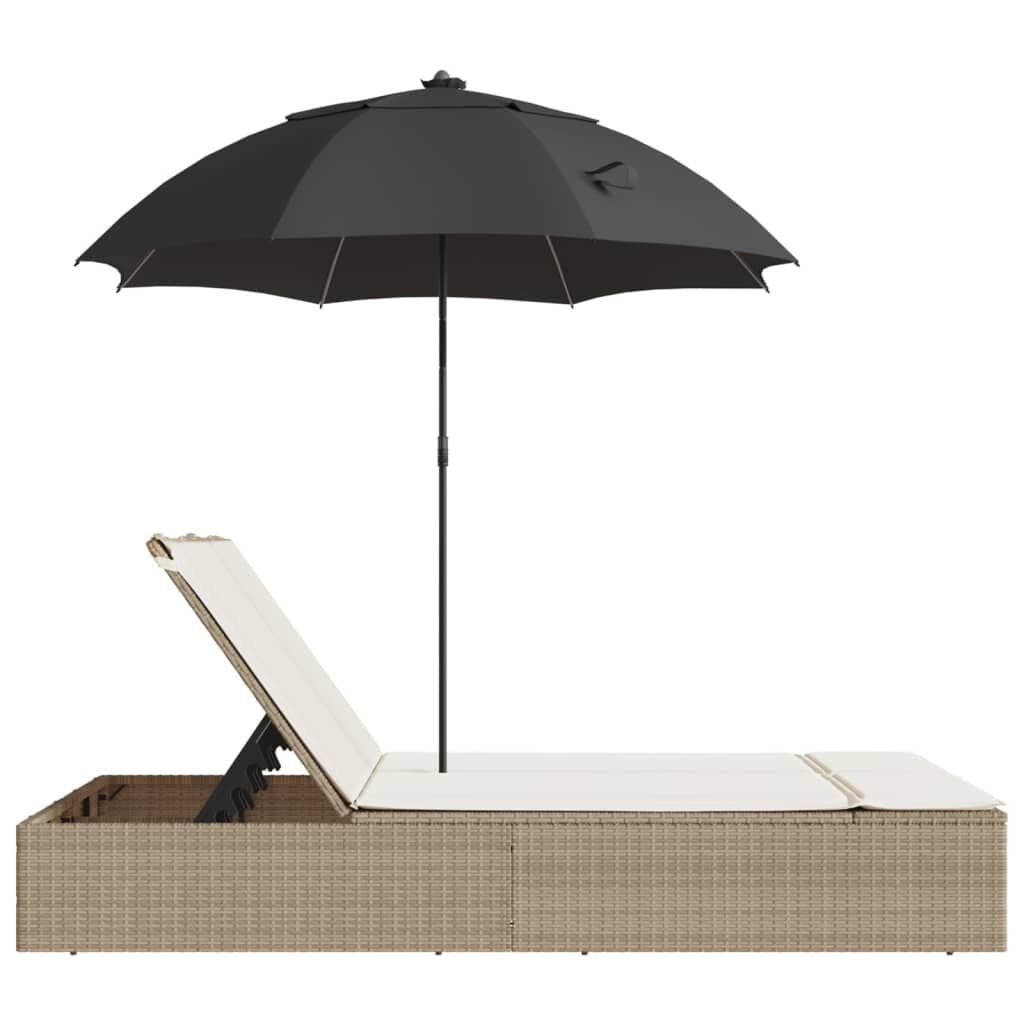Doppelliege mit Sonnendach Poly-Rattan beige - 35% Rabatt