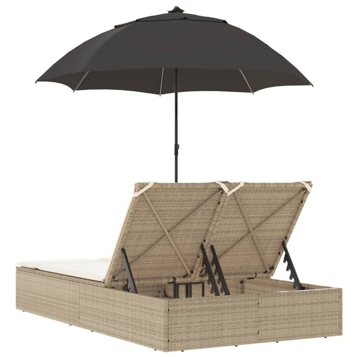 Doppelliege mit Sonnendach Poly-Rattan beige - 35% Rabatt