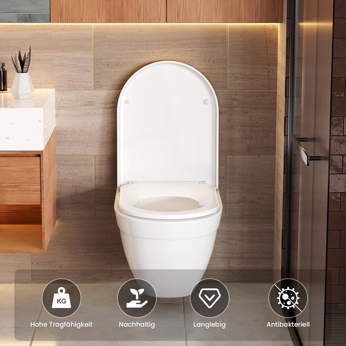 WC-Sitz D-Form Duroplast, Weiß, Absenkautomatik - 33% Rabatt