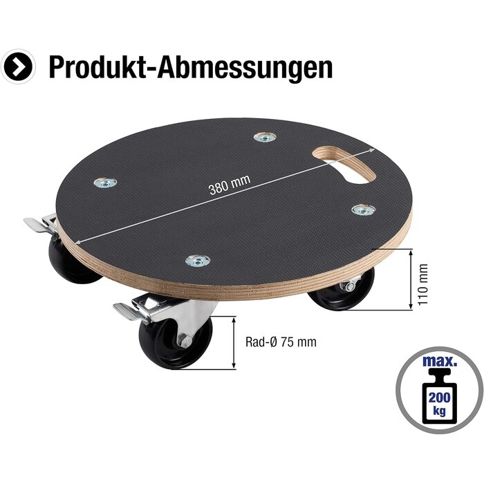 Robuster Pflanzenroller Ø 380 mm, 200 kg Tragkraft - 31% Rabatt